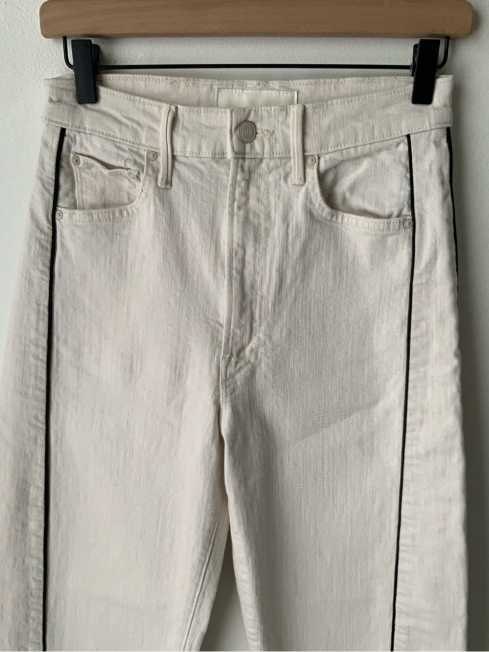 MOTHER SUPERIOR Jeans Half Piped Ankle Act Natural Cream Black Piping Size 26 - Picture 4 of 14
